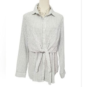 Tassels N Lace Women’s Button Front Tie Waist Shirt Top Size Large 100% Cotton